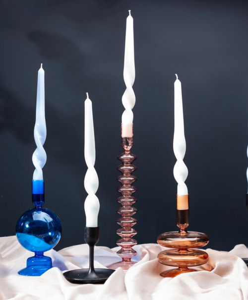 Coloured Glass Candle Holder - Egyptian Blue