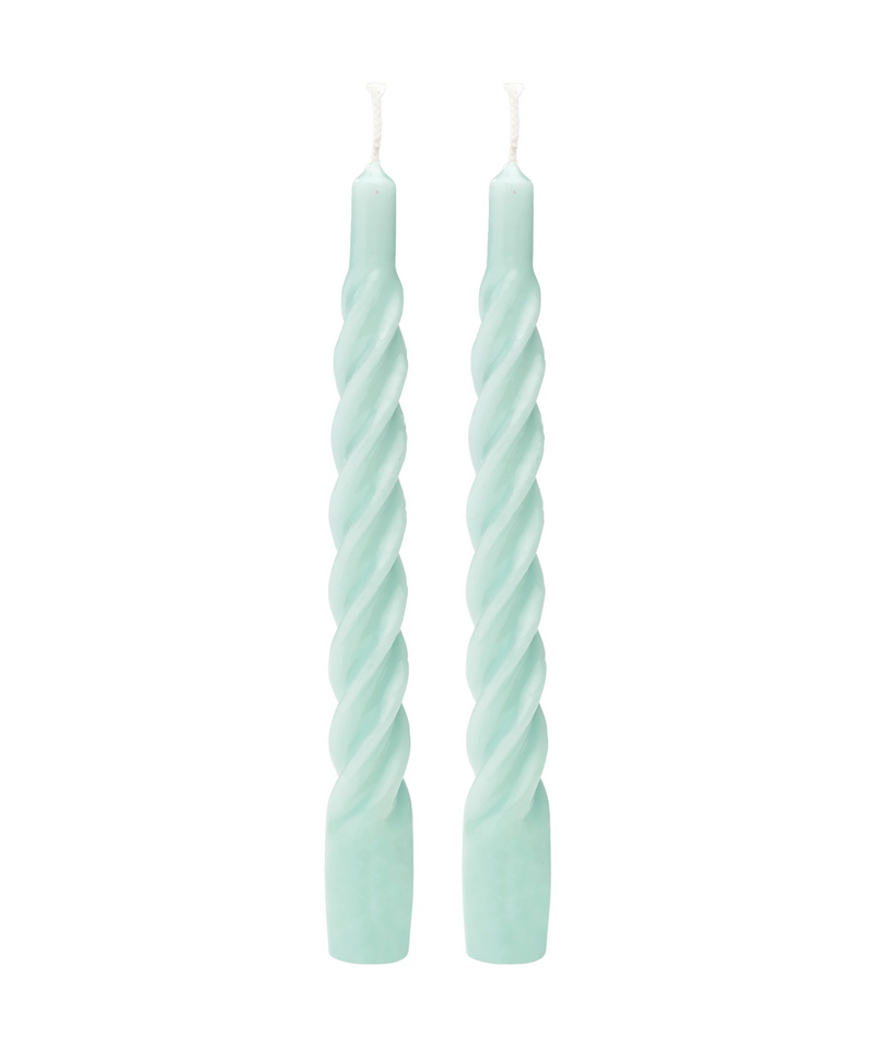 Shiny Aqua Blue Twisted Candles (Set of 2)