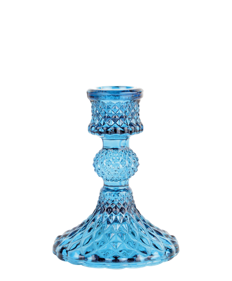 Harlequin Blue Glass Candlestick
